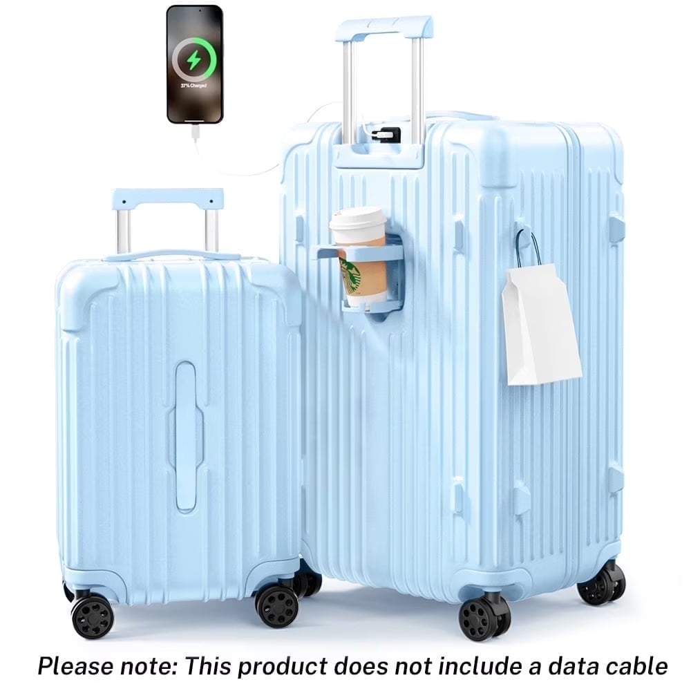 Luggage Sets 2 Pieces PC ABS Hardside Carry on Suitcase with Spinner Wheels TSA Lock 20 28 Inch Blue