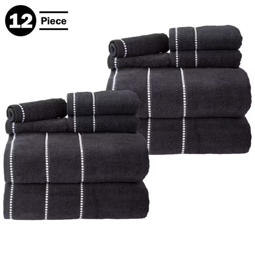 12PC Gray Cotton Bath Towel Set